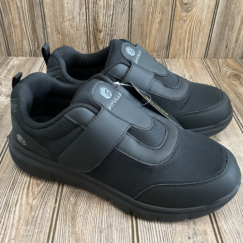 Fitville Marca Men's Size 12 2E Diabetic Shoes Black Comfort Hook Loop Closure